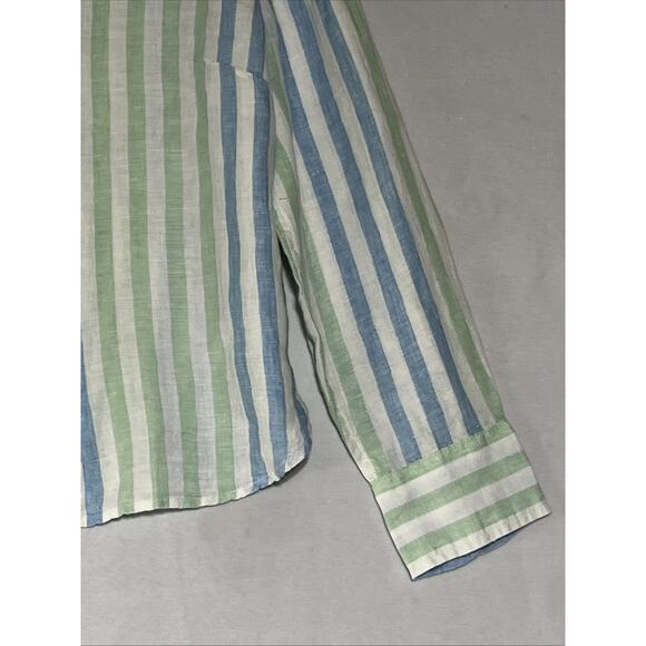 Talbots Linen Shirt Womens MP Striped Blue Green Cropped Boxy Button Up Blouse - Picture 5 of 14